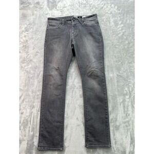 Volcom 2x4 Jean Mens Sz 32x32 Black Skinny Skate Grunge Surf Street Guys Faded
